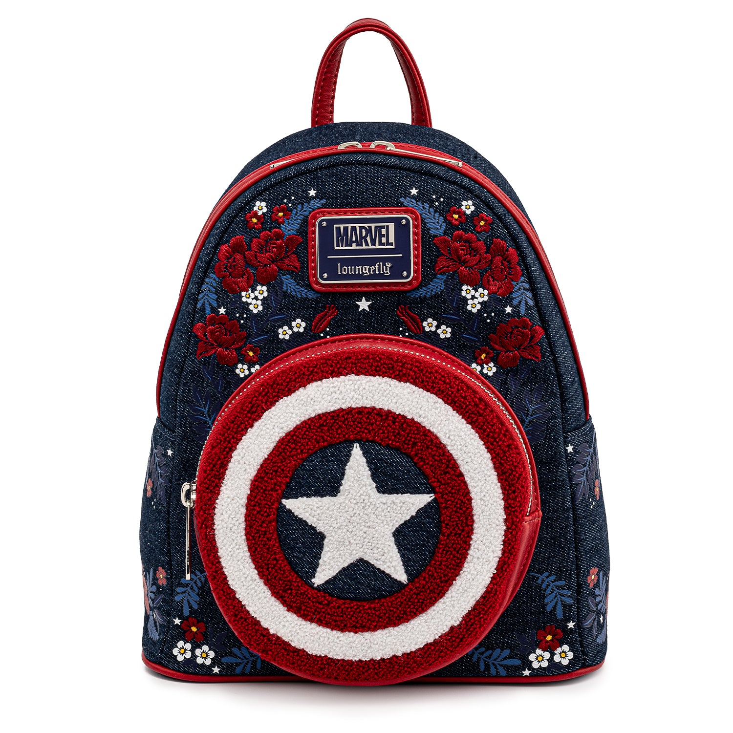 Sale LOUNGEFLY Marvel Captain America 80th Anniversary Floral Shield Mini Backpack