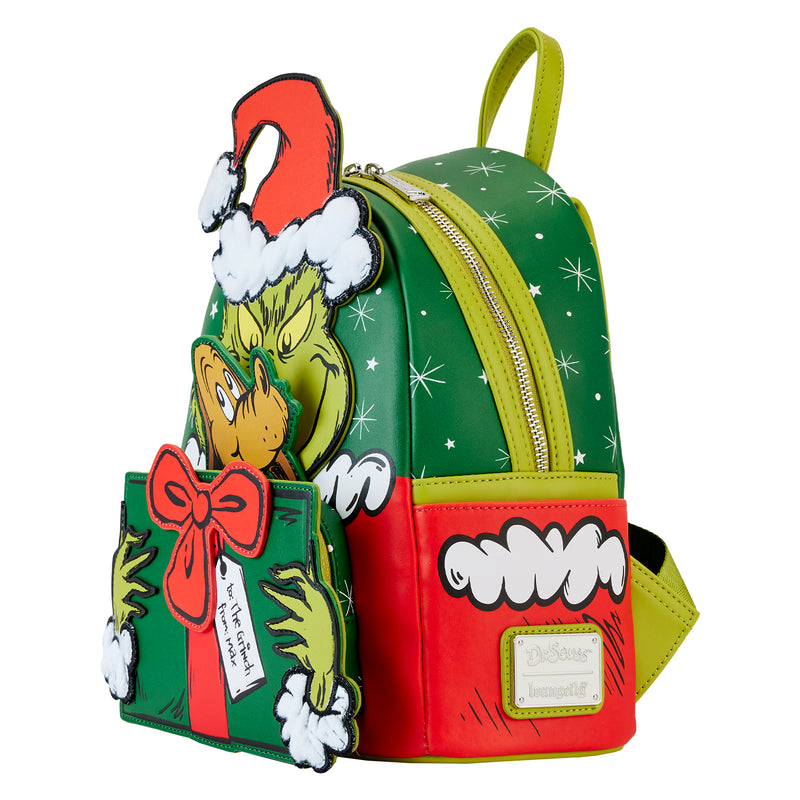 Loungefly Dr. Seuss How the Grinch Stole Christmas Grinch & Max Figural  Mini Backpack